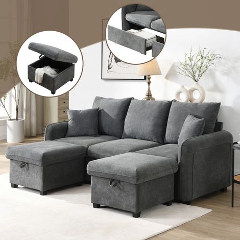 Canapé d'Angle U-Form Multifonction 3 places,2 Poufs à Rangement, Fonction Couchage, Tissu Chenille (1/5)