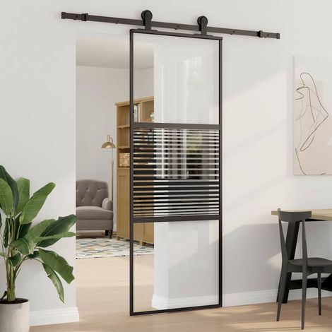 Glastür Gestreift Schwarz 76 x 2 x 205 cm Aluminium