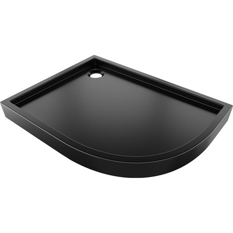 Mexen Flow+ asymmetrische, halbrunde Duschwanne links 90 x 80 cm, schwarzmatt - 46Q708090LH (1/5)