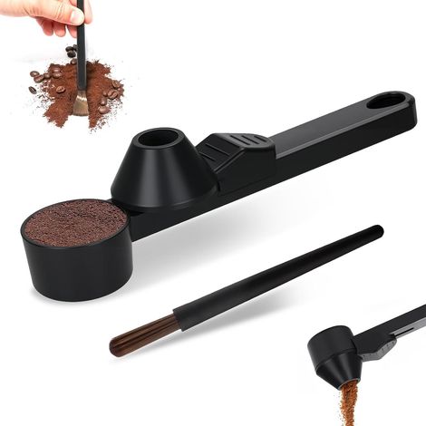 1 Cuillère À Café Avec Entonnoir + 1 Brosse Barista – Cuillère Doseuse En Acier Inoxydable, Brosse Nettoyante Végane Pour Café Moulu, Pour Porte-filtre & Machine Expresso, Durable (1/5)