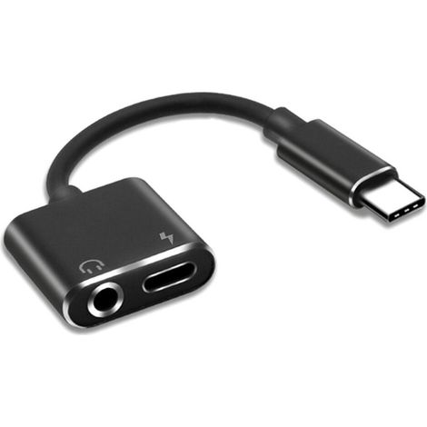 Geeignet für 2-in-1-Adapter/Ladegerät (Typ-C auf 3,5-mm-Kopfhöreranschluss), AUX-Audio-Kopfhörer- und Ladeadapter, Schwarz.