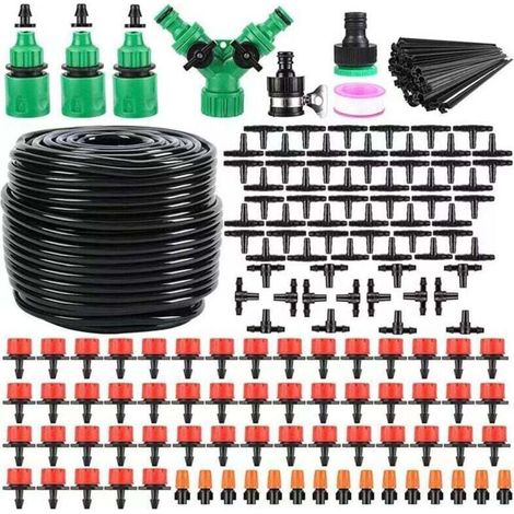 204 PCS Système d'irrigation goutte à goutte, kit d'irrigation goutte à goutte de 6,35 mm, kit d'équipement d'irrigation automatique pour serre de jardin, parterre de fleurs, terrasse, pelouse (50 m) (1/4)
