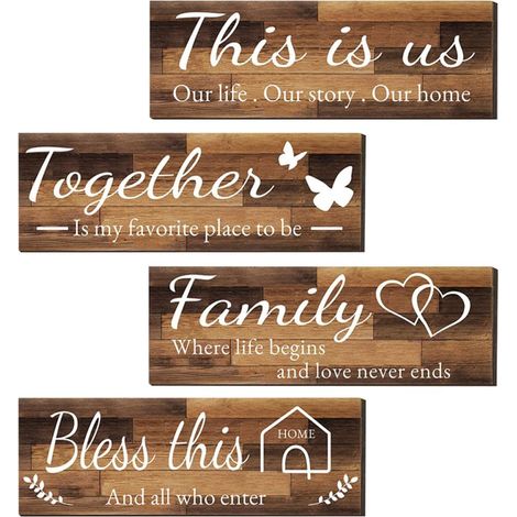 Lot de 4 Panneaux Muraux en Bois Citations Inspirantes, Style Rustique, Décorations Suspendues pour Salon, Chambre, Salle de Sport et Salle de Classe, Décor Mural Motivation (1/5)