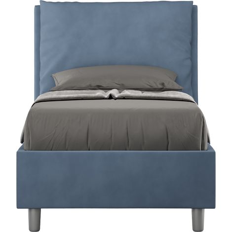 Letto singolo senza rete imbottito 90x200 microfibra blu Antea (1/4)