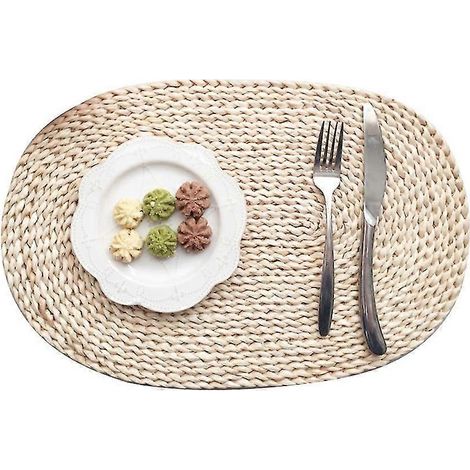 Set de table en rotin naturel tissé à la main, résistant à la chaleur, pour la cuisine (rond et ovale). (1/5)