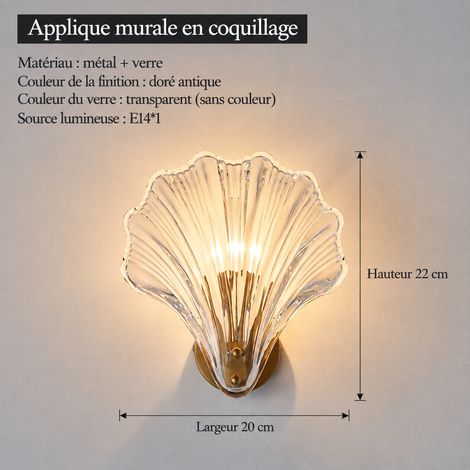 Applique Murale Coquillage en verre transparent sans ampoule 31 × 31 × 13 cm 600 g Éclairage Salon Chambre Couloir – Livraison gratuite