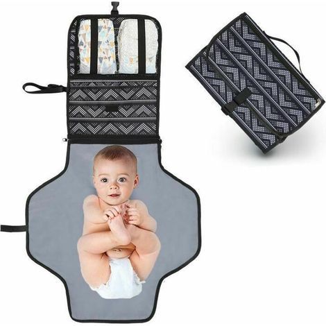 Tapis à langer portable - Station à langer pliable - Matelassé et étanche - Poche maillée zippée - Pour sortie extérieure - 1 pièce (1/5)