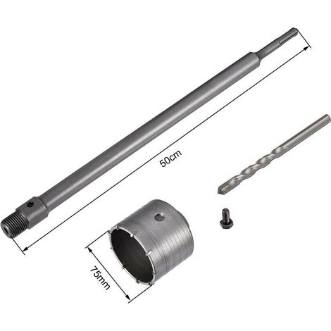 Fresa A Tazza 75 Mm Asta Prolunga 50 . Cm Per Trapano Attacco Sds Plus