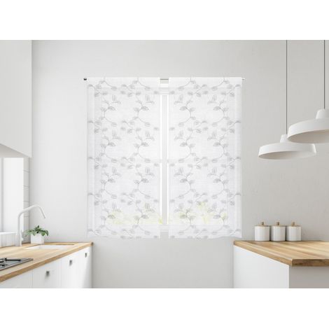 Coppia Tendine Tende A Vetro Ricamate Semitrasparenti Finestre Porta Finestra Cucina Bagno 60 x 150 Cm o 60 x 240 Cm Mod Eagle Grigio - 60x150 cm (1/5)
