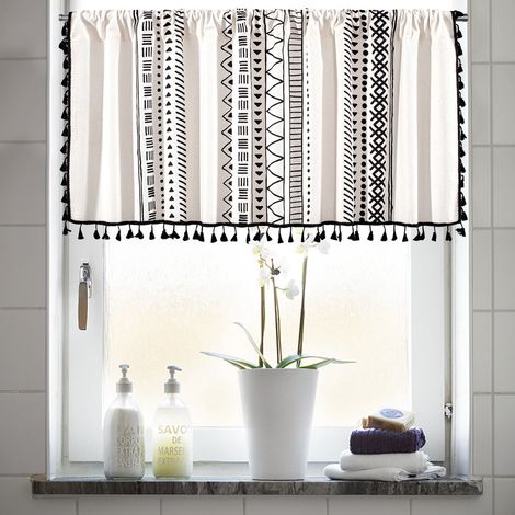 Valance - Rideau Haut Pour Fenêtre Cuisine Salle De Bain Sous-Sol - Poche Pour Tringle 150 X 45 Cm - 1 Pièce (1/5)