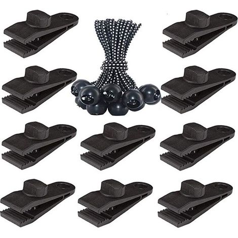 20 clip per teloni da tenda, clip ad occhiello per accessori per tende da campeggio, teloni da piscina, tende da sole, gazebo, 10 clip + 10 anelli di corda, a pois bianchi