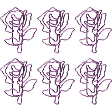 100 trombones en forme de rose, motif fleur violette, portables, en métal électroplaqué, mignons, pour le bureau, les études et la maison (1/5)