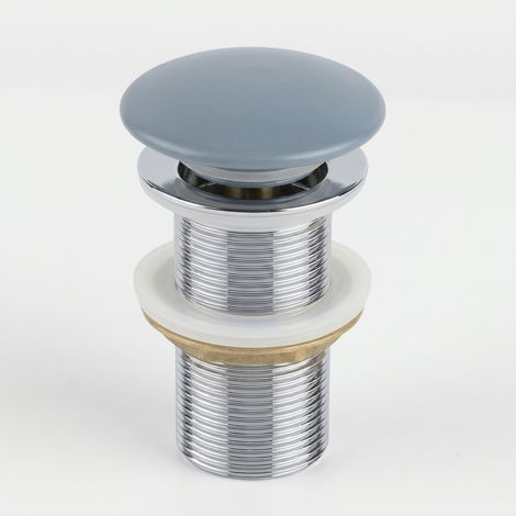 Bonde de lavabo/vasque pop-up bleu cendré mat raccord standad G1 1/4" en laiton chromé collection salle de bain LITO