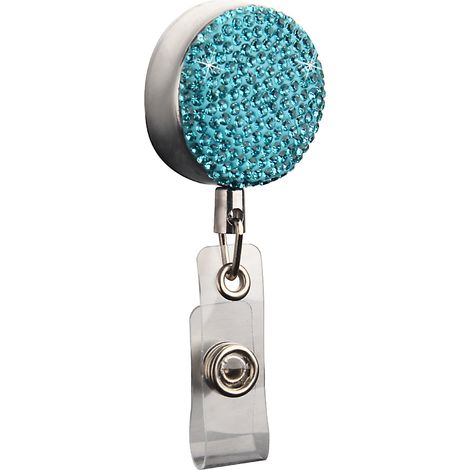 Badge Holder Reel - All Metal Retractable Id Badge Reel with Belt Clip - Crystal Decorated Front Surface - 1 Piece (1/5)