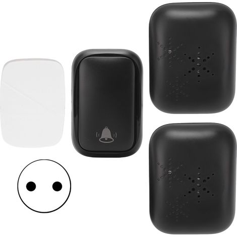 Sonnette sans fil ABS noire auto-alimentée 150m portée 433MHz avec 2 récepteurs pour maison hôtel usine AC 110-230V prise EU (1/5)