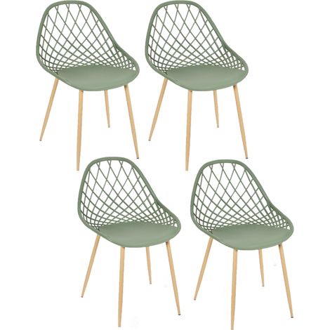 Lot de 4 chaises de jardin en polypropylène – Structure acier – Dimensions 57x51,2x80,2cm – Hauteur d'assise 45cm – Couleur vert – Toilinux (1/4)