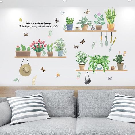 Stickers muraux suspendus de plantes vertes pour la décoration de fond de chambre (1/4)