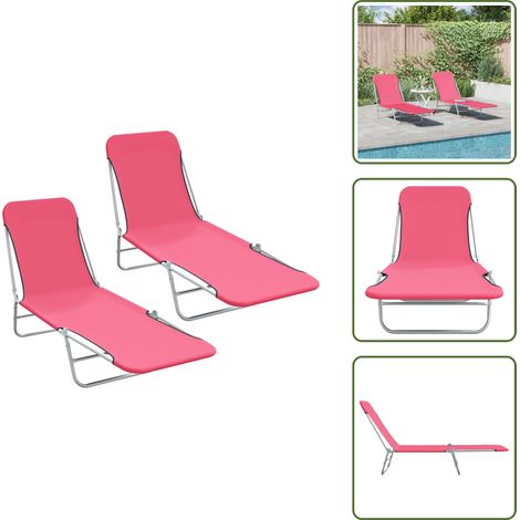 The Living Store Klappbare Sonnenliegen 2 Stk. Stahl und Stoff Rosa - Sonnenliege Garten (1/5)