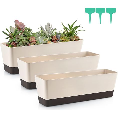 Bac a Fleurs rectangulaire 42,5cm Pot de Fleurs rectangulaire en Plastique, jardinieres Exterieur Balcon pour Plantes succulentes, Fleurs, Violettes africaines,Lot de 3 (1/5)