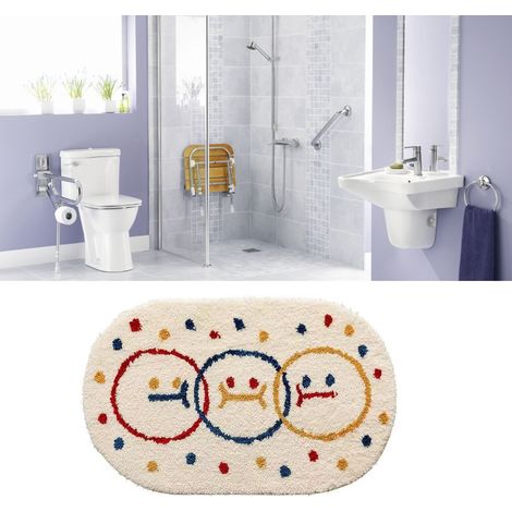 Tapis en imitation cachemire à motif dessin animé mignon, absorbant pour salles de bain et toilettes, idéal pour la maison, entrée, chambre, motif smiley, 60 x 90 cm (1/5)