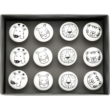 Boutons de meubles pour enfants Animaux (Lot de 12)