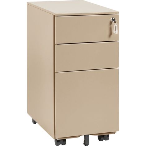 Armoire de Rangement Moderne en Métal à Roulettes pour Bureau 3 Tiroirs Serrure à Clé Beige Bolsena (1/5)