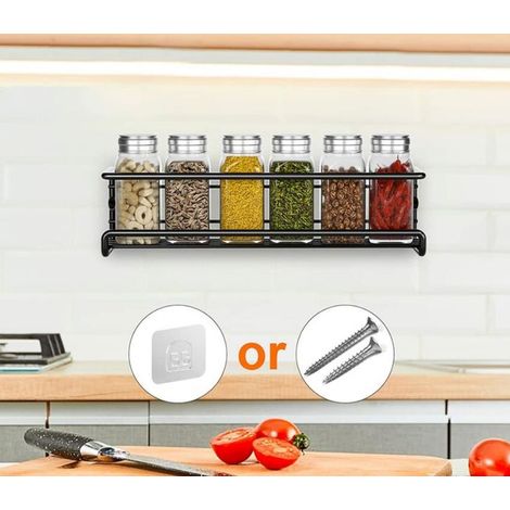 Etagère Cuisine Murale Rack à épices No-Punch Kitchen Cabinet Door Organizer - Noir, 296.66.5cm, 2pcs (1/3)