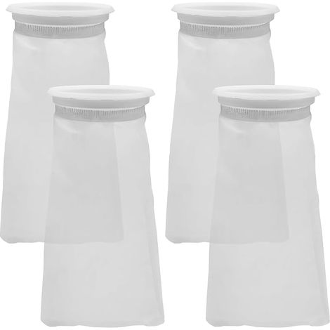 Lot de 4 sacs filtrants pour aquarium de 10,2 cm, chaussettes filtrantes en maille de nylon, filtration en feutre de 200 microns, anneau de 10,2 cm par 25,4 cm de long (1/5)