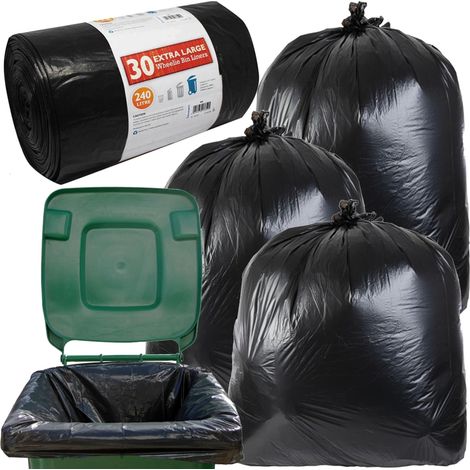 30 x Rubbish Bag 240L Large Capacity Black Refuse Sacks For Wheelie Bins (1/4)