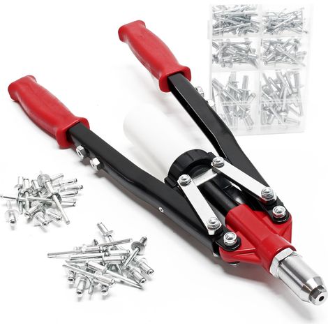 Wiltec Blindnietzange 150 teilig mit 5 Mundstücken 3,2-6,4 mm, Nietzange Nietsatz mit rutschfesten Griffen, Nietgerät Blindnietsatz, Nietzenzange (1/3)