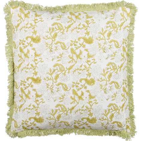 Cojín de algodón verde claro blanco 45 x 45 cm a mano cremallera Filix (1/5)