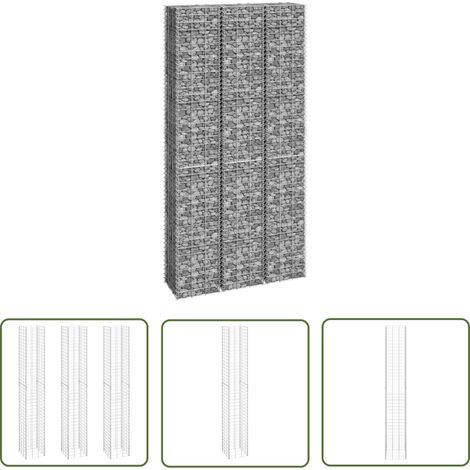The Living Store Lits surélevés en gabion 3 pcs 30x30x200 cm Fer - Lit Surélevé - Gabion - Jardin - Décoration Extérieur - Mur Végétal (1/5)