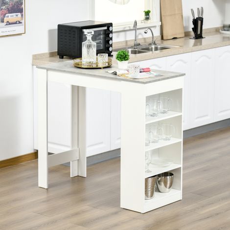 Bar Table, Dining Table with 4-Tier Storage Shelf for Breakfast Bar, Kitchen, Dining Room, Living Room, Grey