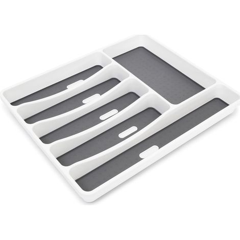 Range-couverts en matière plastique 6 compartiments Rangement tiroir Cuisine 5 x 32,5 x 40,5 cm, couche antidérapante & plots, blanc/ anthracite (1/4)