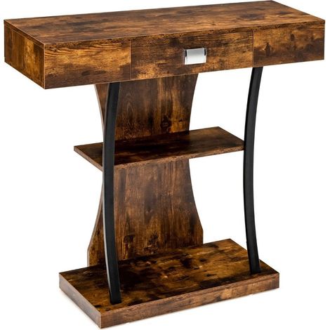 Mesa consola en forma de T para espacios pequeños 91 x 30 x 88 cm marrón rústico