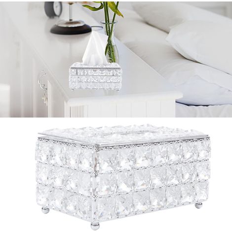 Caja rectangular decorativa para pañuelos con base de cristal artificial y metal  Dispensador de pañuelos para salón, oficina o hogar  19 x 11 x 10 cm (1/5)