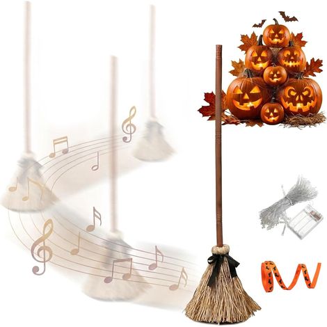 Balai de sorcière animé de 95 cm, activé par le son, décoration d'Halloween, balai magique animé avec mouvement tactile (1/5)