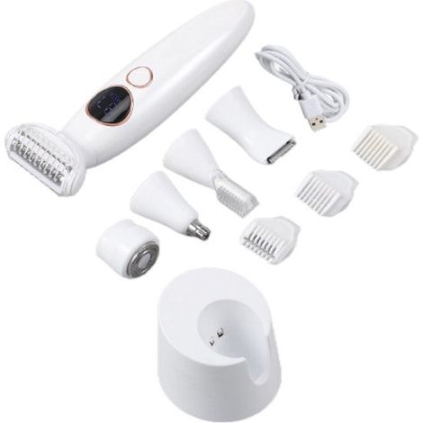 5-in-1 Damentrimmer mit USB-Ladestation elektrische Rasur für Gesicht, Arme, Beine, Achseln und Bikinizone wasserdichtes Design. (1/5)