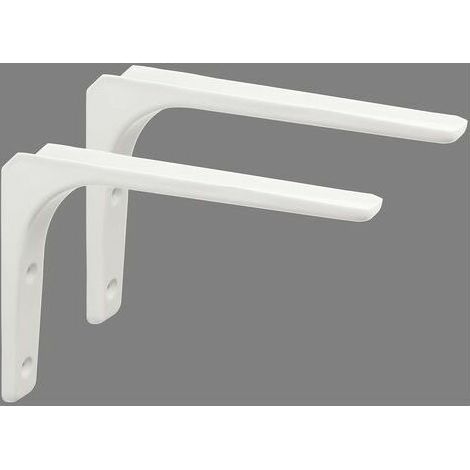 Support d'étagère d'angle, support mural 200 mm x 150 mm, finition métal blanc brillant, lot de 2