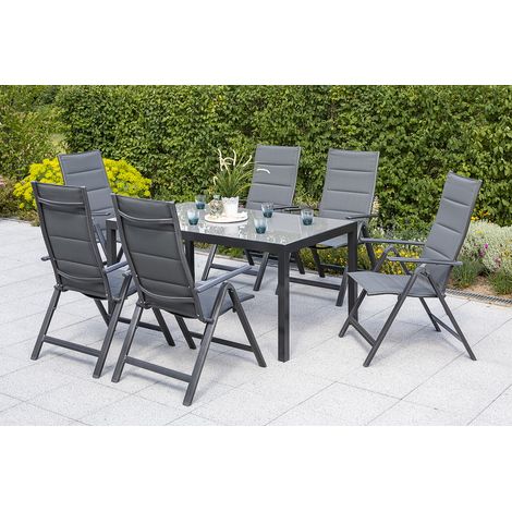 Taviano Set 7tlg 6 Sessel Tisch 150x90cm Alu/Textil