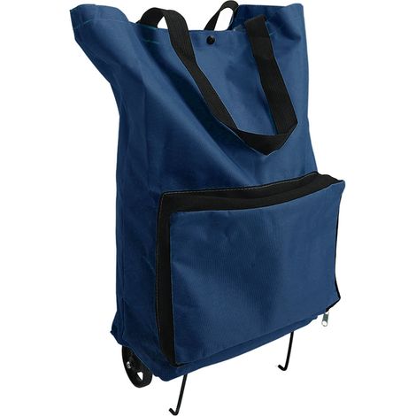 Sac caddie pliable à fermeture éclair, réutilisable, grande capacité, en tissu Oxford, avec roulettes, bleu marine (1/5)