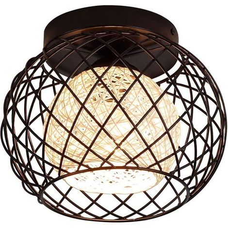 Moderne Plafonnier Industrielle Retro en Métal Cage Fer Noir, Suspension Luminaire E27 pour Entrée,Porche,Couloir,Salle à Manger (1/5)