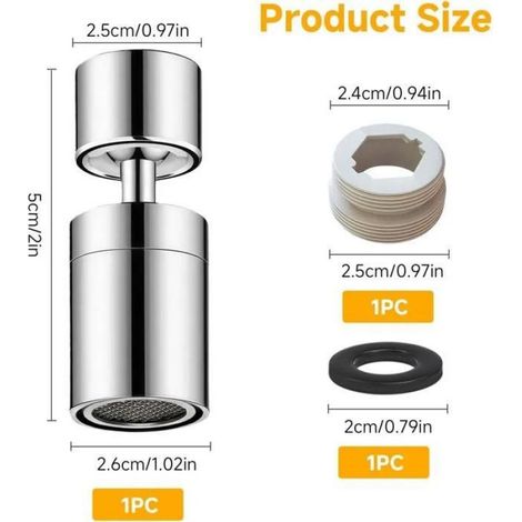 Aérateur de robinet pivotant à 360°, buse de robinet de cuisine compatible avec M22/M24 pour éviers de cuisine et salle de bain