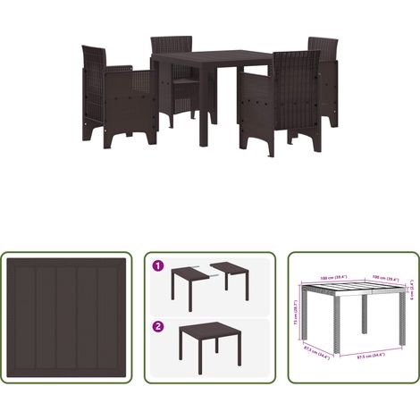 Garten Stühle -  Garten Essgruppe 5 pcs Braun Polypropylen (1/5)