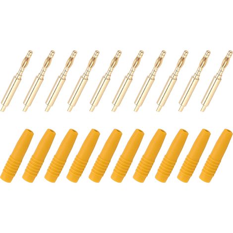 10 pièces Connecteurs Banane 2mm Mâle Dorés avec Capuchon Isolant pour Câbles de Test Jaunes (1/5)