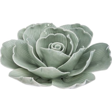 Atmosphera – Fleur décorative en céramique D 10 cm – Grès émaillé sculpté – Pétales texturés pour décorations de table – Modèle vert pâle