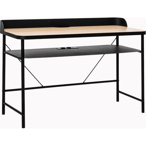 Hariyang - Scrivania in metallo con ripiano in legno 120x50 cm dotata di 2 prese shuko e 2 porte USB (1/5)
