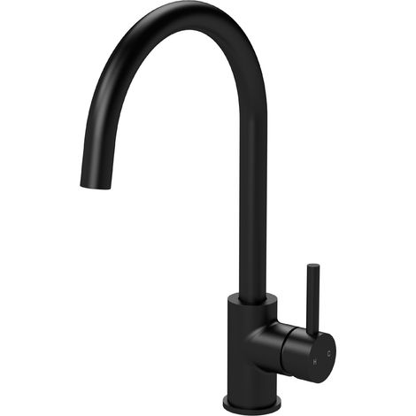Balterley Gratwich Kitchen Mono Mixer Tap with Single Lever Handle, High Curved Swivel Spout - Matt Black Finish (1/4)