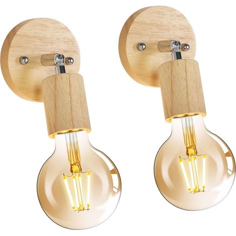 Tealight Lot de 2 Appliques Murales Interieur Industrielle Vintage, Lampe Murale Bois Ajustable, Rétro E27 Luminaire Interieur pour Chambre Salon Couloir Escalier