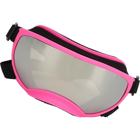 Schutzbrille für Haustiere, rosa Rahmen, UV-Schutz, winddicht, atmungsaktiv, verstellbares Band, silberne Gläser. Hundeschutzbrille für den Außenbereich. Silberne Gläser. (1/5)
